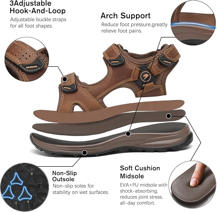 FLARUT Men's Sport Sandals Outdoor Hiking Sandal Open Toe Walking Sandals for Summer Beach Water Shoes
