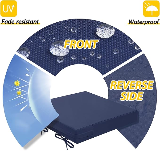 AAAAAcessories Outdoor Seat Cushions for Chairs, Waterproof, Fade-Resistant Patio Furniture Replacement Cushions, 20" x 20" x 3", Set of 2, Navy Blue