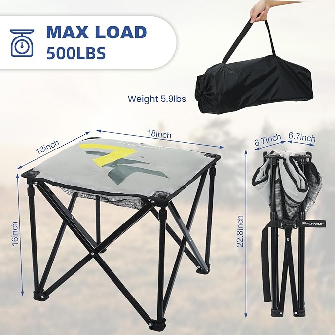 Padded Camping Stool, 18 Inch Oversized Camping Foot Rest, 500lb Camping Chairs Outdoor Footstool Portable Camping Ottoman for Camping Gardening Fishing w/Storage Net Carry Bag (2, Grey)