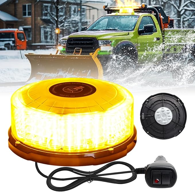 1PCS Amber Beacon Light, 96 LED Magnetic Beacon Strobe Flashing Safety Caution Warning Emergency Lights for Vehicles Truck Trailer Forklift Bus Car Snow Plow ATV Tractor Golf Carts Boat