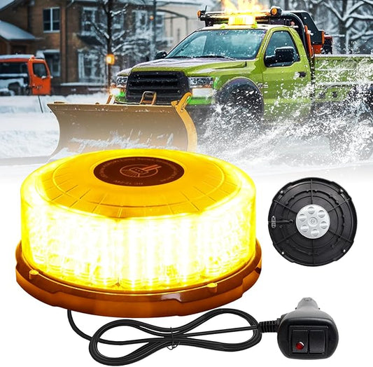 1PCS Amber Beacon Light, 96 LED Magnetic Beacon Strobe Flashing Safety Caution Warning Emergency Lights for Vehicles Truck Trailer Forklift Bus Car Snow Plow ATV Tractor Golf Carts Boat
