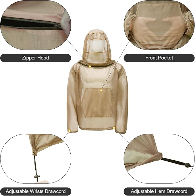 Mosquito Net Suit Camo Hunting Mesh Suit Bug Net Clothing with Hood for Outdoor Protection No-See-Ums Garden Camping