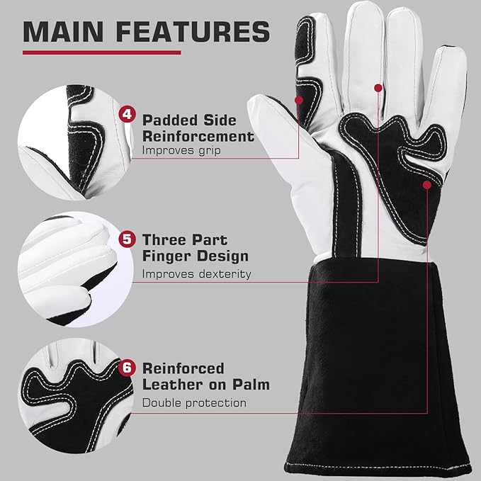 ARCCAPTAIN Tig Welding Gloves: Premium Goatskin Grain Leather, Dexterity, Comfort, Duralble Tig Gloves for Work Protection