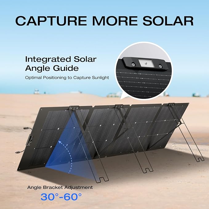 EF ECOFLOW 220W Portable Solar Panel, Bifacial Design Up to 25% Conversion Efficiency N-Type Solar Cell, with Adjustable Kickstand, IP68 Waterproof, Foldable Solar Panel for Camping RVing Home Backup
