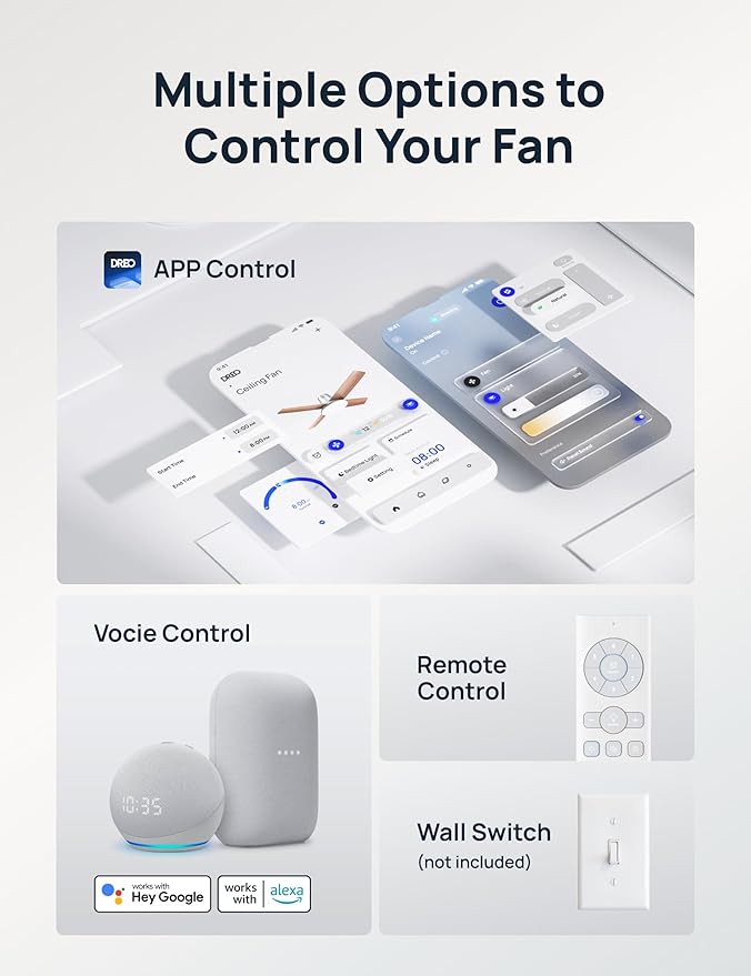 Dreo Ceiling Fans with Lights, 12 Speeds & 3 Fan Modes, Quiet DC Motor, Low Profile Easy to Install, Flush Mount Smart Ceiling Fan with Dimmable LED, 12H Timer for Bedroom, Remote, Silver, 44''