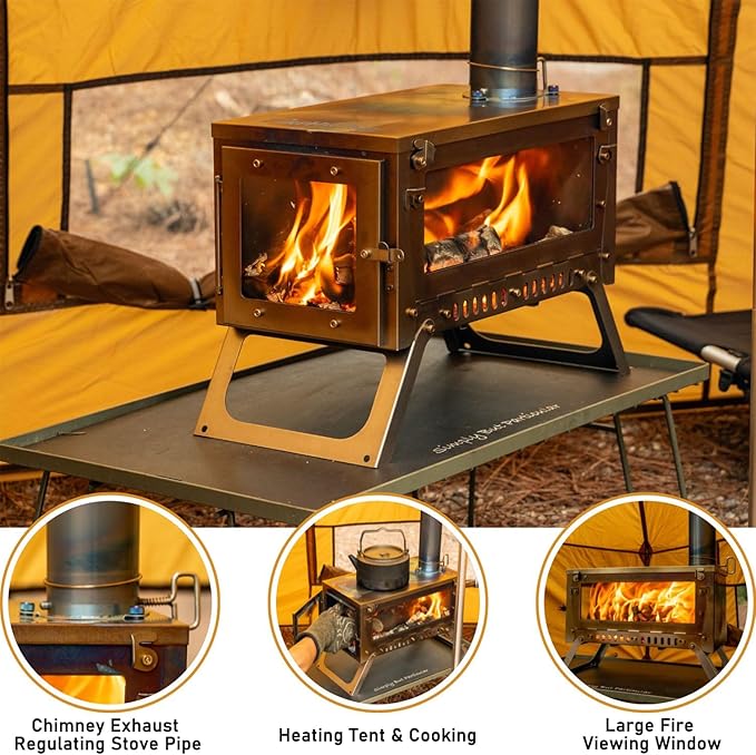 FIREHIKING Ultralight Titanium Stove Thickened TA1 Camping Tent Stove LANK Folding Portable Large Wood Burning Stove