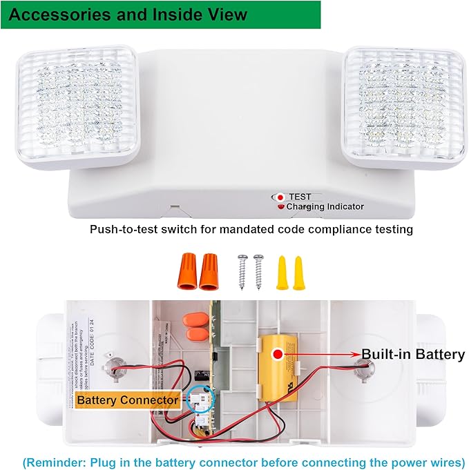 LIT-PaTH LED Emergency Lighting Fixtures with 2 LED Heads and Back Up Batteries- US Standard Exit Light, UL 924 and CEC Qualified, 120/277 Voltage, 1-Pack