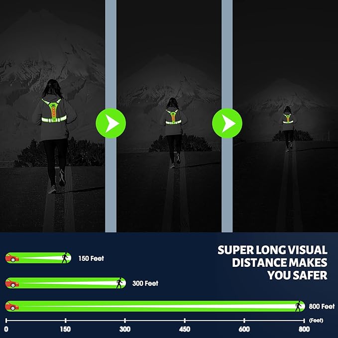West Biking Running Vest Light - Led Running Reflective Gear for Walking at Night, High Visibility Night Rechargeable Light Up Running Vest, Adjustable Running Lights for Runners