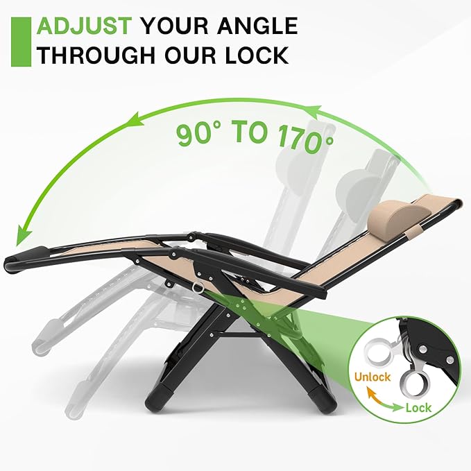 ZENPETIO 29In XL Zero Gravity Chair w/Cushion, Zero Gravity Recliner Lounge Chair for Indoor and Outdoor, Reclining Camping Chair for Lawn, Anti Gravity Chair with Cup Holder and Footrest, 440LBS