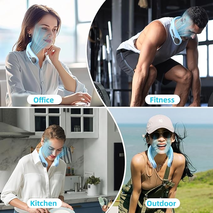 Portable Neck Fan,Gift Ideas,Personal Wearable Bladeless Fan,360° Cooling,LED Display,4-Speeds,6000mAh Rechargeable,Powerful Wind,Outdoor Travel Camping,Birthday Gifts for Men Women (Light blue)