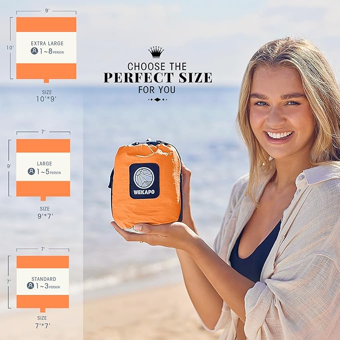 WEKAPO Beach Blanket Sandproof Waterproof, Extra Large Beach Mat, Oversized & Compact Sand Free Mat Quick Drying, Lightweight & Durable with 6 Stakes & 4 Corner Pockets