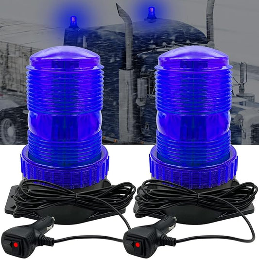 LED Strobe Light, 12V-24V Warning Emergency Safety Flashing Beacon Lights with Magnetic and 16.4 ft Straight Cord Vehicle Forklift Truck Tractor Golf Carts UTV Car Bus (2 PCS, Blue)