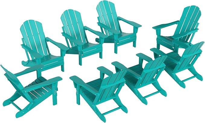 WestinTrends Malibu Malibu Outdoor Folding Poly Adirondack Chair (Set of 8), Turquoise