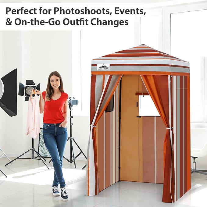 EAGLE PEAK Flex Ultra Compact 4x4 Pop-up Canopy, Sun Shelter, Changing Room, Portable Privacy Canopy Cabana for Pool, Fashion Photoshoots, or Camping, Red Stripe