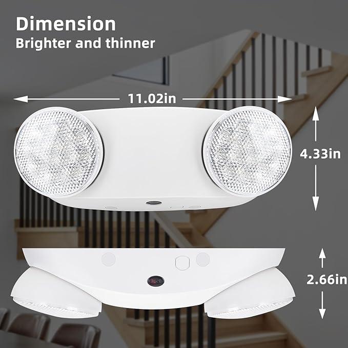 RMC LED Emergency Lights with Battery Backup, Two Head Adjustable Commercial Emergency Lighting, AC120-277V, Hardwired Emergency Exit Light Fixtures for Home and Business, ETL Listed, 14 Pack