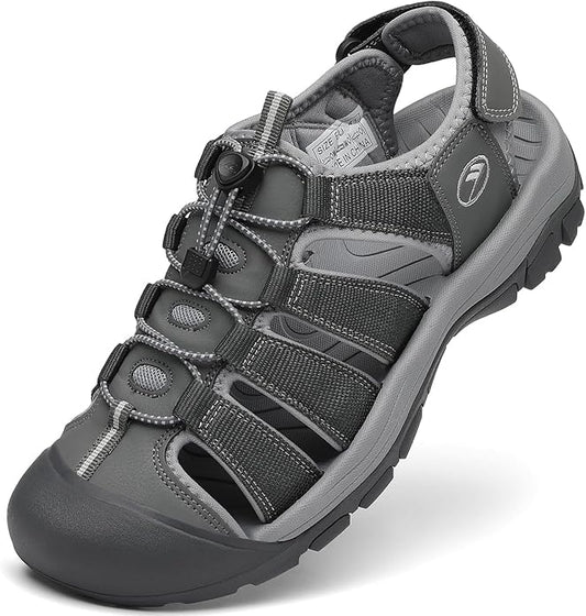 FLARUT Men's Athletic Sandals - Closed Toe Sport Hiking & Outdoor Walking Water Sandals with Anti-Slip Cushioning and Breathable Mesh