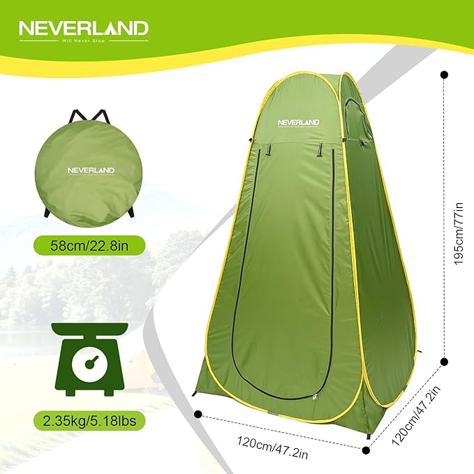 NEVERLAND Pop Up Privacy Shower Tent - Portable Changing Shower Tent, Dressing Room, Bathroom, Outdoor Rain Shelter for Camping, Hiking, Beach