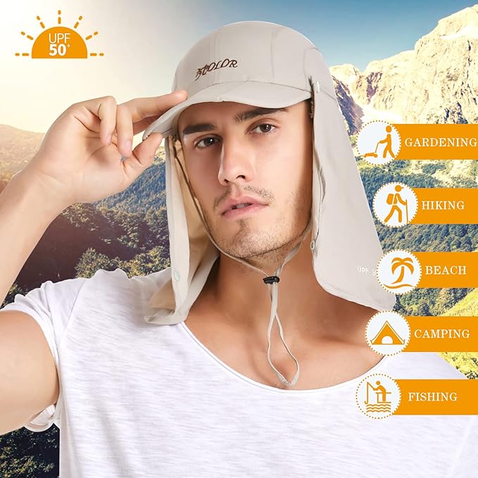 icolor Sun Hats for Men Women with Neck Flap,Foldable Sun Cap Fishing Sun Hats,UPF50+ Sun Protection Ponytail Hats