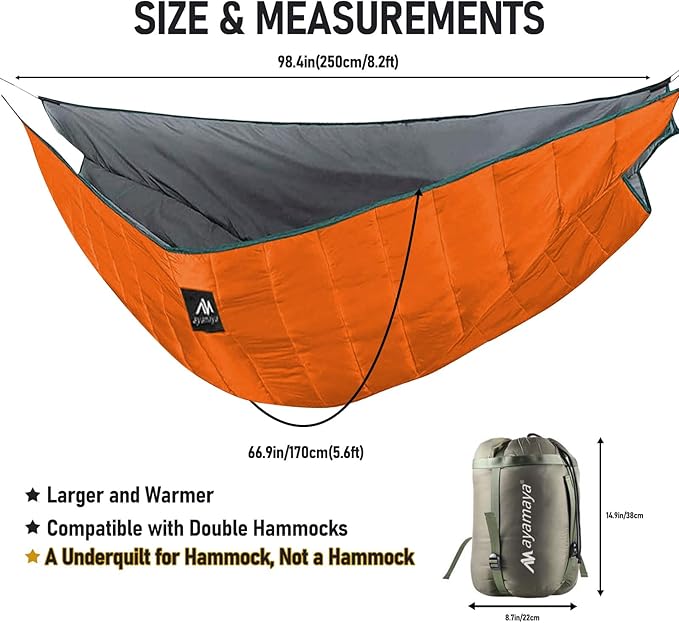 AYAMAYA Single & Double Hammock Underquilt Full Length Big Size Under Quilts for Hammocks, Camping Backpacking Essential, Winter Cold Weather Warm UQ Blanket Bottom Insulation
