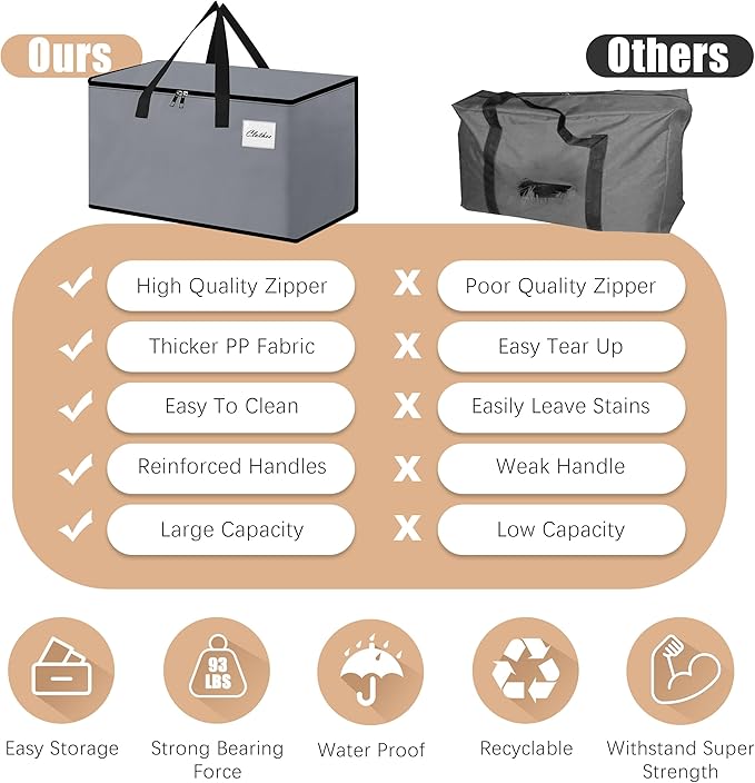Heavy Duty Moving Bags - Extra Large Packing Bags and Storage Totes, Collapsible and Foldable Option for Moving and Storage, Grey, 93 L - 6 Pack