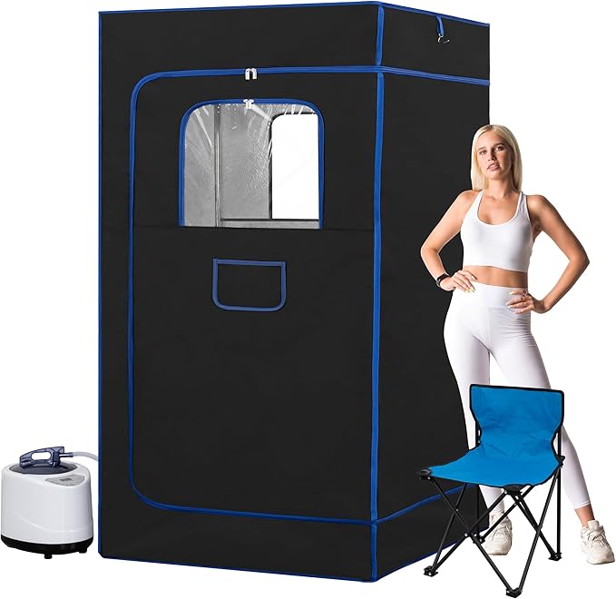 Portable Steam Sauna, Full Size Portable Sauna for Home, Sauna Tent Sauna Box with 3.0L Steamer, Remote Control, Folding Chair, 9 Levels