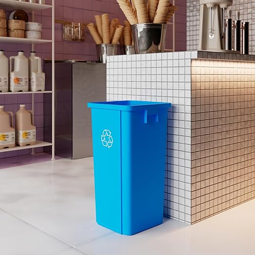 23 Gallon Blue Square Commercial Trash Garbage Can | Outdoor Office Restaurant School Kitchen