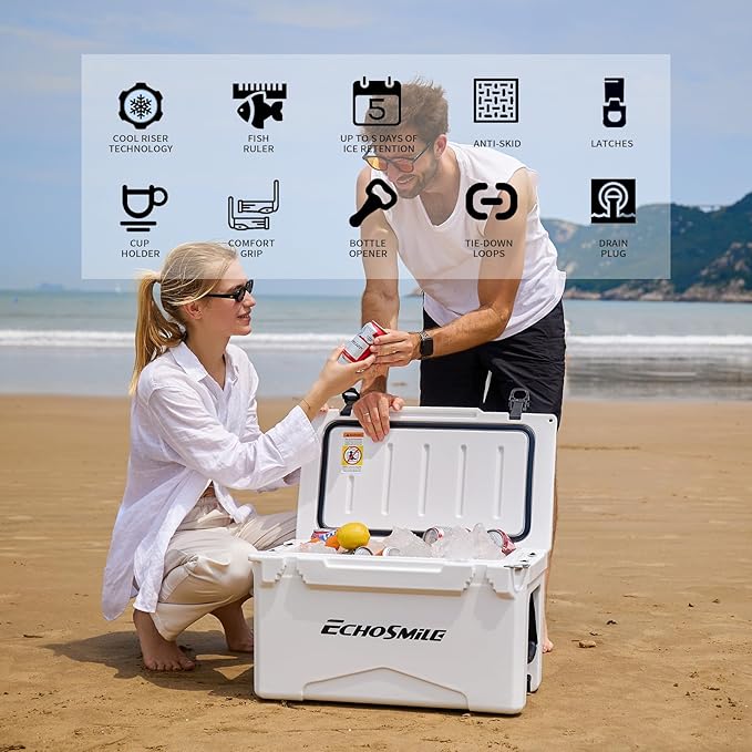 EchoSmile 25/30/35/40/60/75 Quart Rotomolded Cooler, Built to Stand up to The Rigors of The Journey