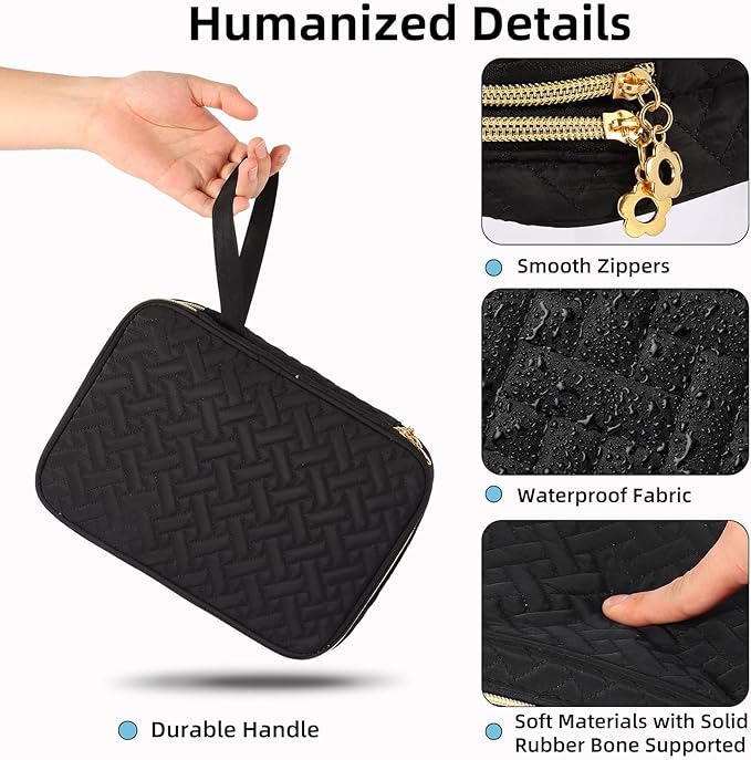 Electronics Organizer Travel Case, Charger Bag Cord Organizer Travel, All-in-One Cable Organizer Bag for Charger, Cords, Phone, Headphones, Flash Drive, SD Card (Black, Large-Double Layer)