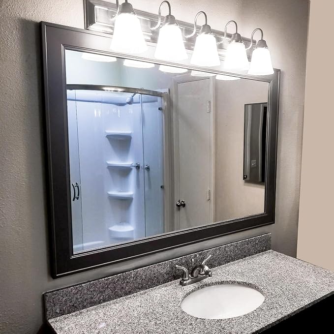 Frame My Mirror Grey Framed Mirror, 24" x 28" Mirror for Bathroom, Wood Frame, True Reflections Glass, Dark Grey Finish, Porter Design, Hangs Horizontally or Vertically, Made in USA