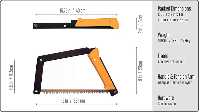 AGAWA - BOREAL15 Tripper KIT - 15" Folding Bow Saw, Rugged Cordura Sheath, Additional Aggressive Blade (Black Frame, Yellow Handle)