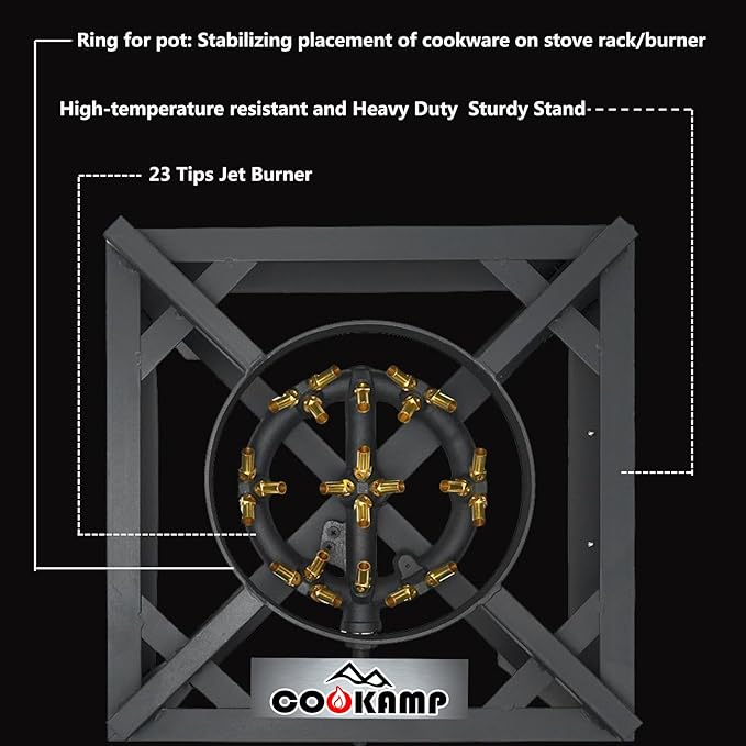 Jet Burner 23 Tips Outdoor Propane Gas Cooker with 0-10 PSI Adjustable Regulator and Steel Braided Hose SA1723