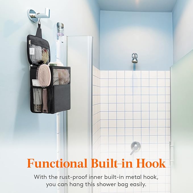 Lifewit Mesh Shower Caddy Bag Portable College Dorm Room Essentials Caddy Tote Basket for Bathroom, Gym, Travel, Camping Quick Dry Hanging Shower Organizer Toiletry Bag for Women Wen, Large, Black