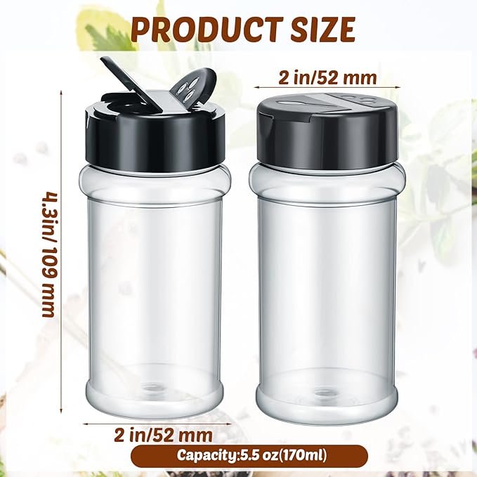Jadive 36 Pcs Plastic Spice Jars with Shaker Lids Clear Spice Bottles Plastic Seasoning Containers Empty Shaker for Kitchen Storing Herbs Seasoning Powders Pepper Dry Goods