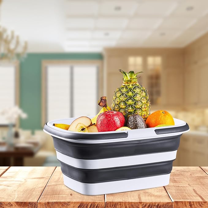 2.9 Gal(11 L) Collapsible Mop Bucket with Handle – Square Silicone Cleaning Bucket for Mopping, Car & Window Washing – Space-Saving Storage Organizer, Durable Plastic Bucket – Pair of Silicone Gloves