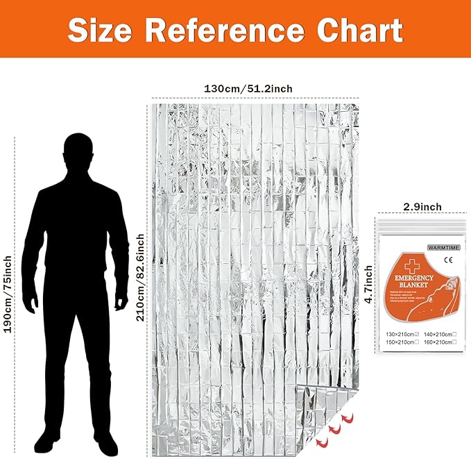 24 Pack Emergency Mylar Blankets, Survival Thermal Blanket for Rescue, First Aid Silver Foil Blanket Bulk, Safety Winter Heat Reflective Aluminum Blankets for Hiking, Camping, Marathons Outdoor