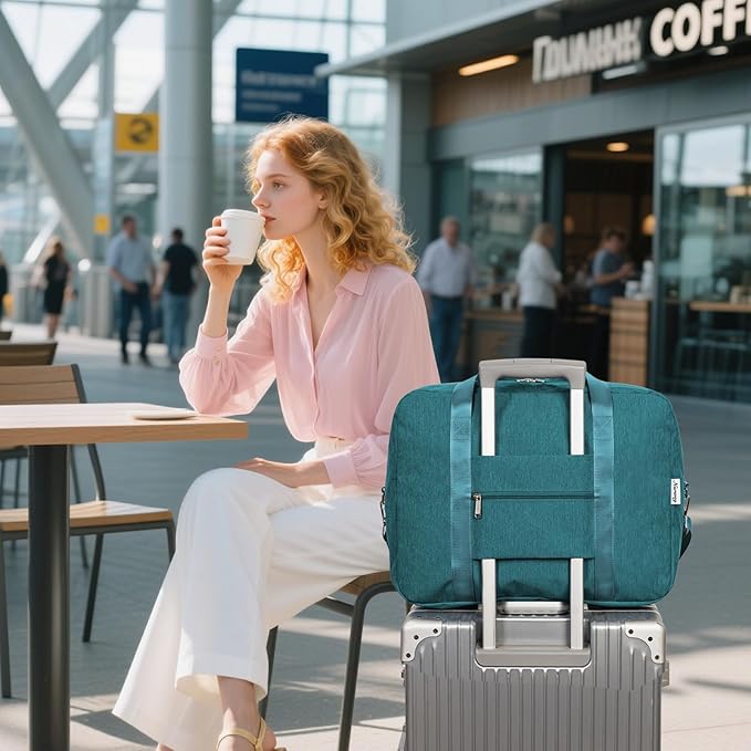 For Spirit Airlines Personal Item Bag 18x14x8 Foldable Travel Duffel Bag Underseat Carry on Luggage Weekender for Women 30L (Teal)
