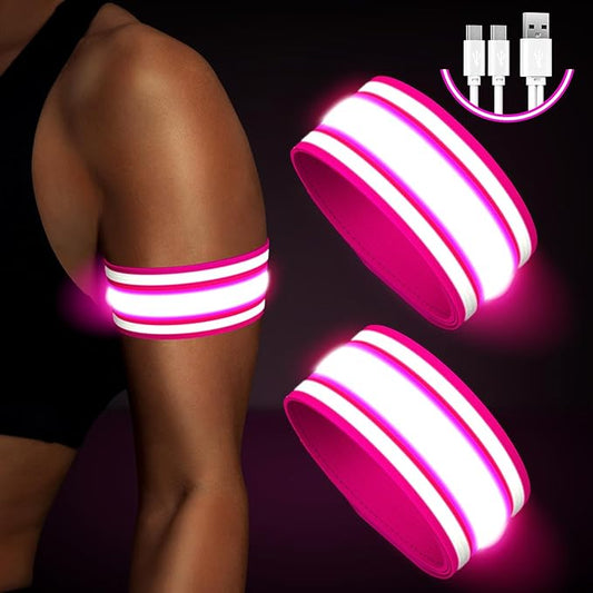 Light Up LED Armband for Running Walking at Night,Reflective Arm Bands for Runners,Rechargeable Jogging Lights,High Visibility Night Running Safety Gear Adjustable Running Women Men Kids