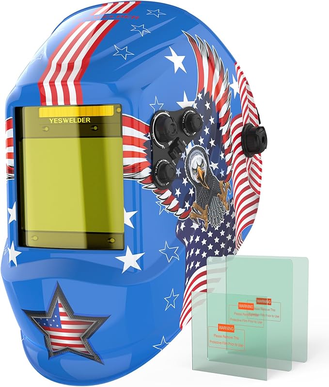 YESWELDER Large View Auto Darkening Welding Helmet, Blue Light Blocking, 1/1/1/1 True Color Solar Powered Welder Hood Mask with 4 Arc Sensors, Wide Shade 3/5-9/9-13 for TIG MIG ARC Cut and Grind