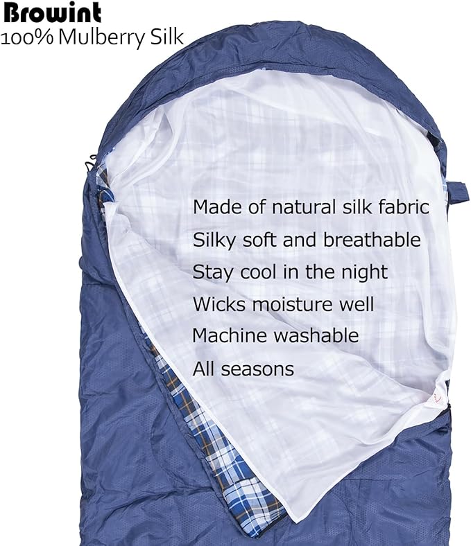 BROWINT Silk Sleeping Bag Liner, Silk Sleep Sack, Extra Wide 87"x43", Lightweight Travel Sheet for Hotels, More Colors for Option, Reinforced Gussets