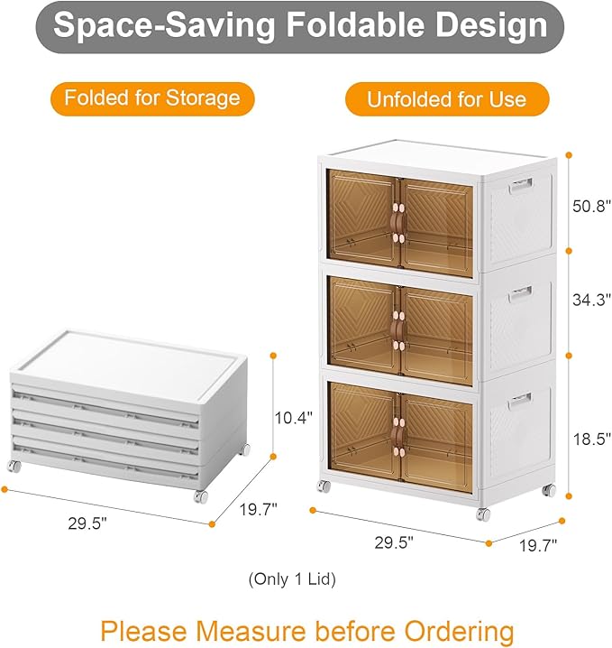 Extra Large Stackable Storage Bins with Lids & Wheels & Door, 480QT-160QT/40GAL*3Pack Foldable Collapsible Closet Organizers, Plastic containers drawers for bedroom Dorm