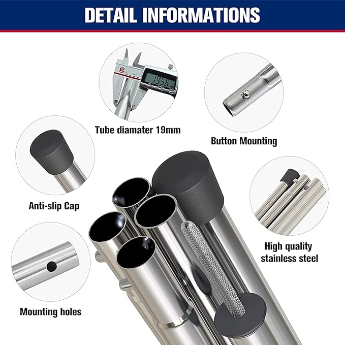 KOMCLUB Telescoping Tent Poles Tarp Poles Adjustable Stainless Steel Camping Tarp Pole for Outdoor Canopy Awning Rain Shelter-94.5 in Set of 2