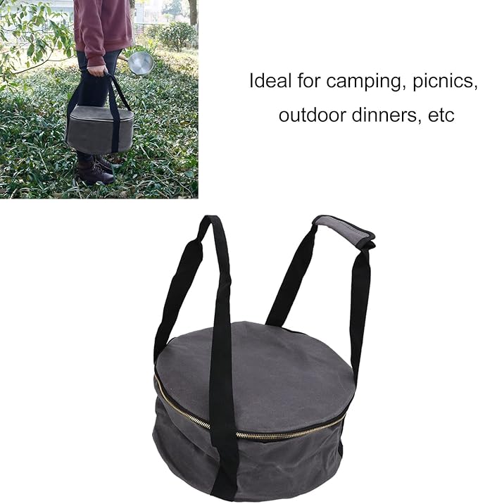 Pans Storage Bag, Dustproof Canvas Zipper Cooker Frying Pan Tableware Storage Bag Organizer with Strap for Outdoor Camping Hiking