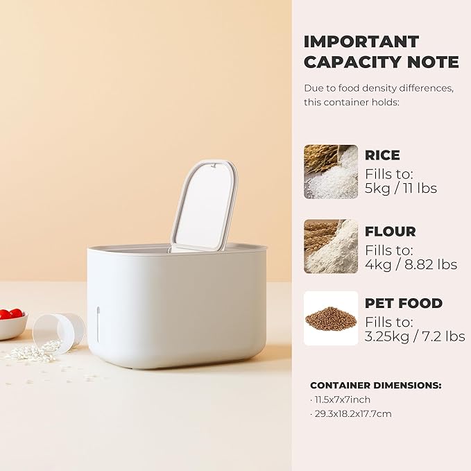 Zuutii Rice Storage Container,Food Container, Dry Food Storage, Pet Food Dispenser, 11lbs/6.9Qt Large Storage Bin with Lid,Silicone Ring & Moisture Proof, for Grain Cereal Soybean Corn, Black