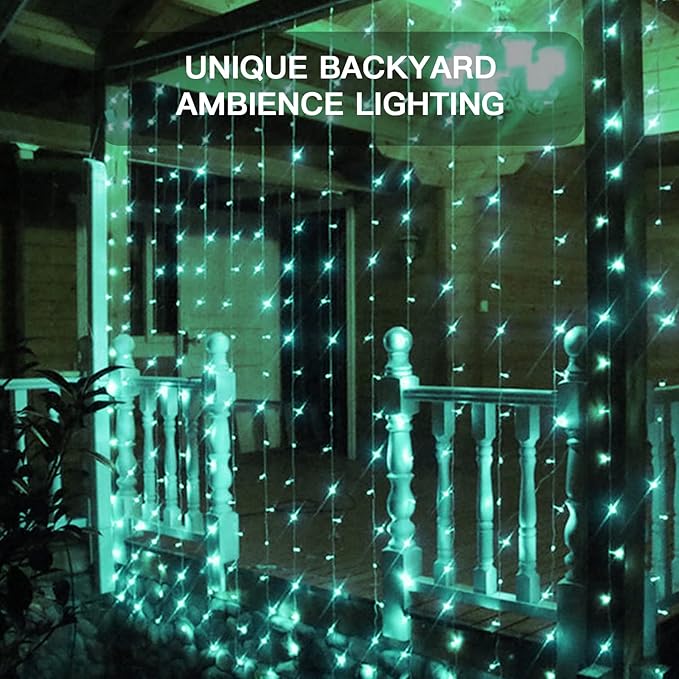 suddus Curtain Lights for Christmas, 200 Led 6.5ft x 6.5ft Hanging String Lights Outdoor, Fairy Curtain Lights for Backdrop, Window, Wall, Party, Garden, Bedroom, Birthday Decorations, Teal