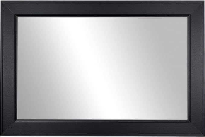 Frame My Mirror Black Framed Mirror, 24" x 36" Mirror for Bathroom, Wood Frame, True Reflections Glass, Black Finish, Porter Design, Hangs Horizontally or Vertically, Made in USA