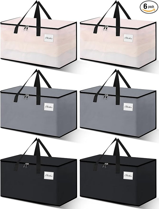 Heavy Duty Moving Bags - Extra Large Packing Bags and Storage Totes, Collapsible and Foldable Option for Moving and Storage, Multicolored, 125 L - 6 Pack