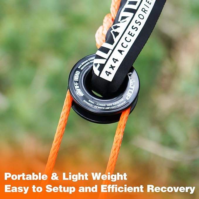 ALL-TOP Recovery Ring 66000 LBS Winch Snatch Towing Ring, Tackle Pulley System, Rope Retention Safety Strap Included, Black