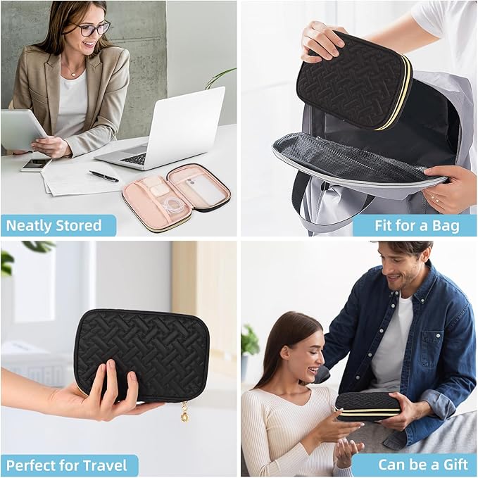 Electronics Organizer Travel Case, Charger Bag Cord Organizer Travel, Compact Tech Pouch Cable Organizer Bag for Charger, Cords, Phone, Headphones, Flash Drive, SD Card(Black, Small-Double Layer)