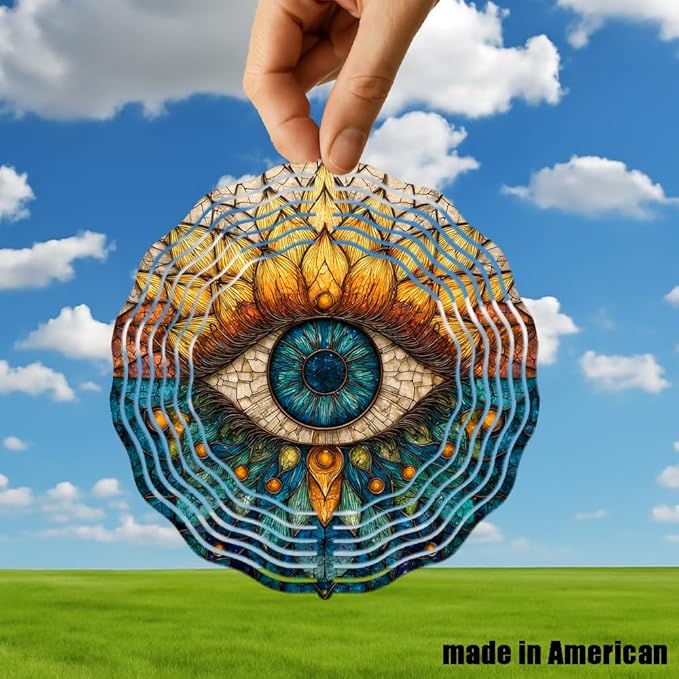 3D Wind Spinner for Garden - 10inch Stainless Steel with Double-Sided UV Printing | High-Resolution Images | Weather-Resistant Outdoor Spinning Decor for Patio, Yard & Gifts (Eye)