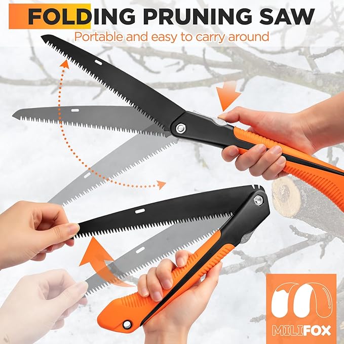 Folding Hand Saw 10 Inch Portable Foldable Pruning Saw with Triple-Cut SK5 Blade for Gardening Wood Cutting Tree Trimming Outdoor Camping Hunting Survival